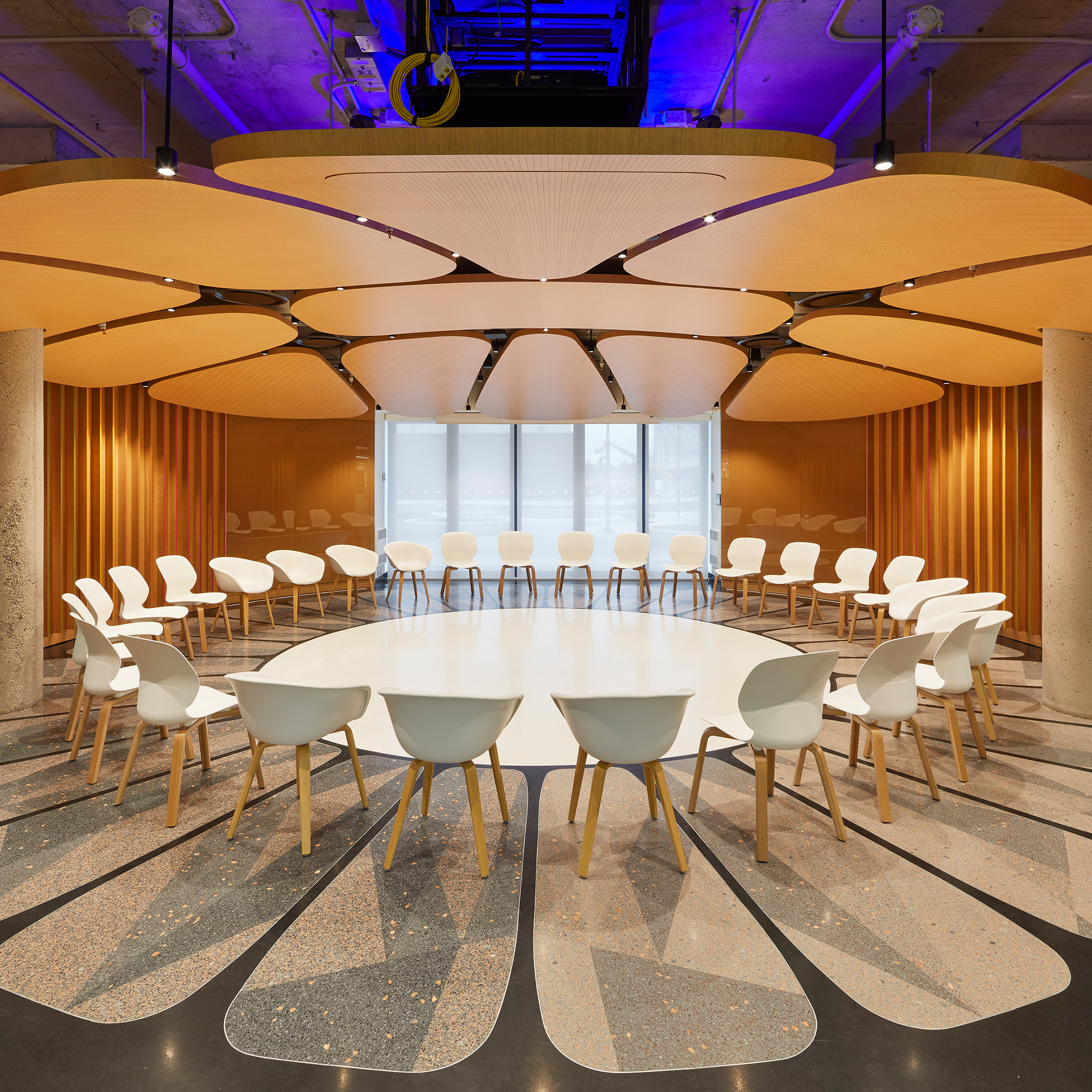 A large circle of chairs, also known as the Kalihwíy̲o̲ Circle. 