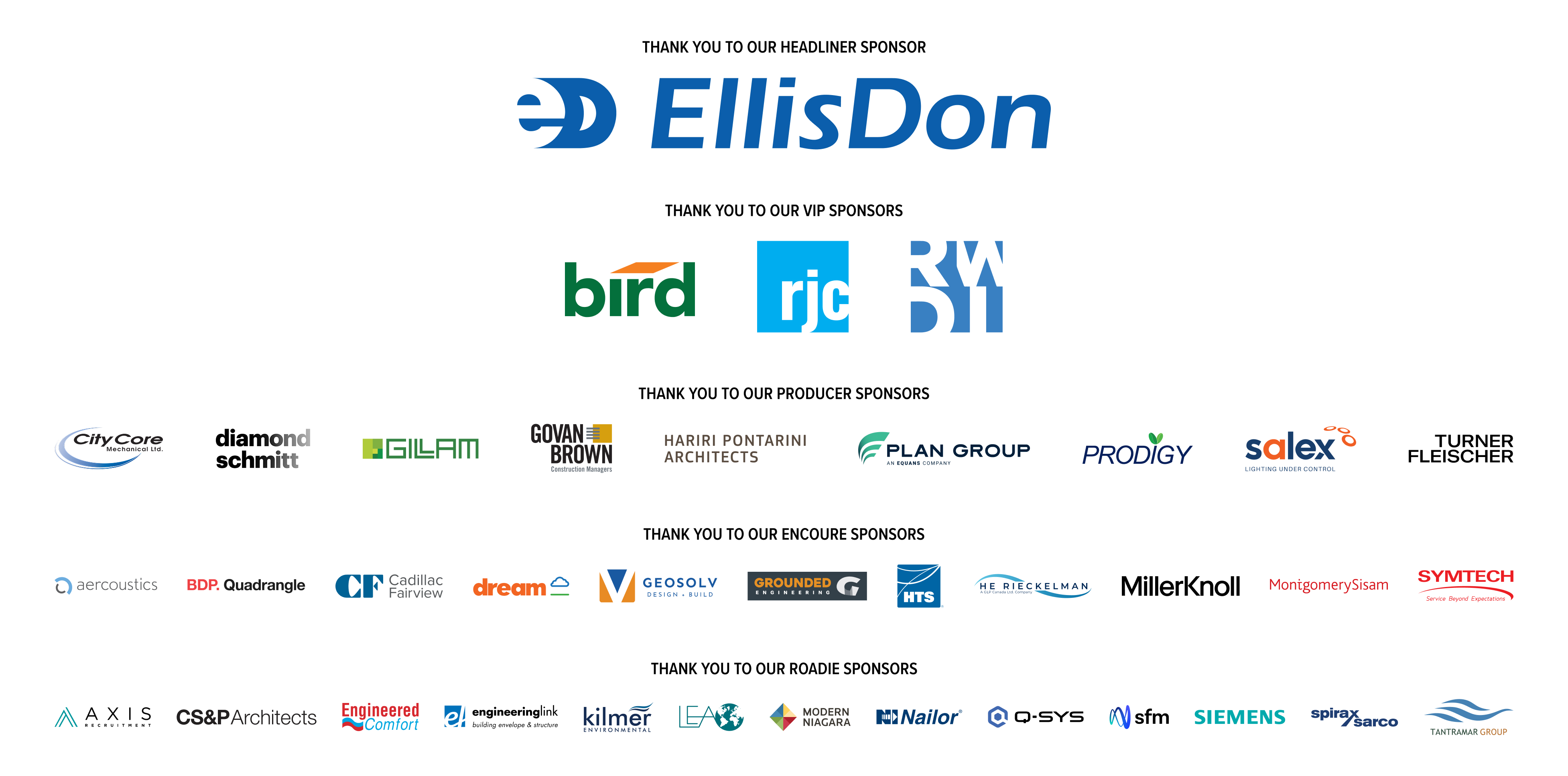 Full list of sponsors by level with full colour logos.