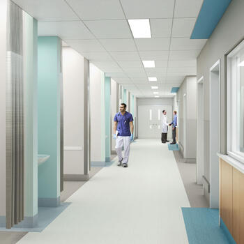 Rendering of a hallway at Mills Memorial Hospital