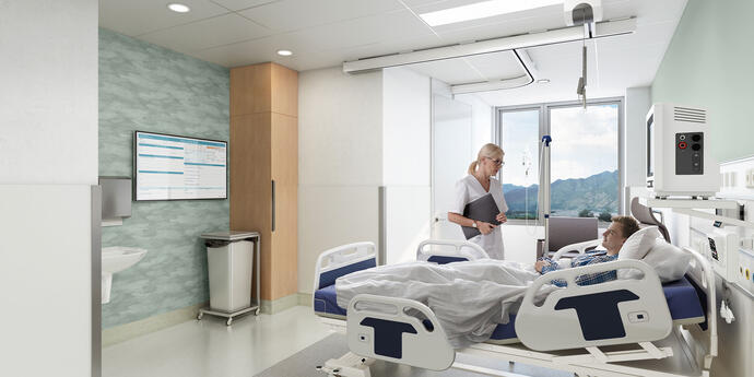 Interior of a patient room inside Mills Memorial Hospital