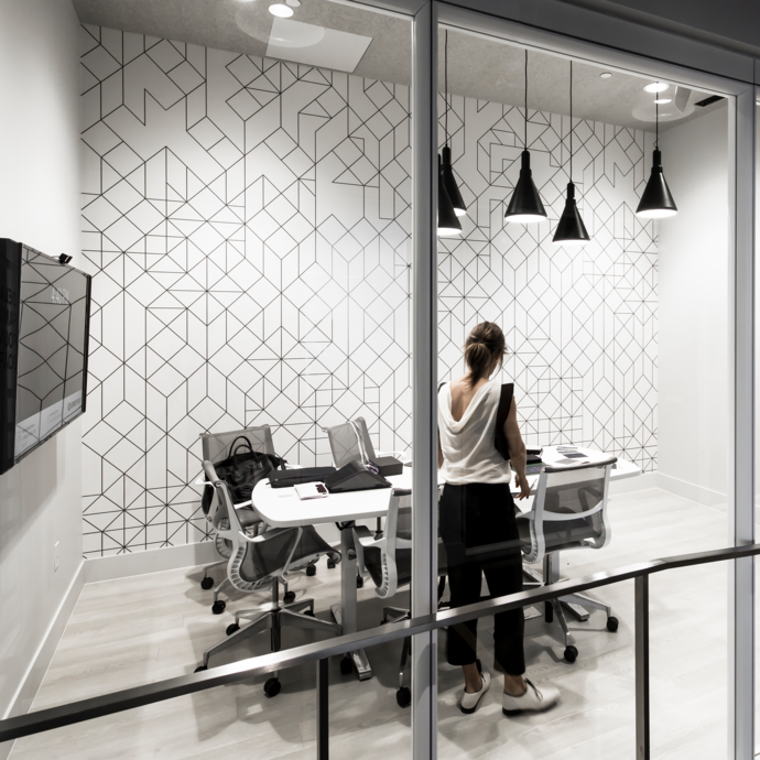 Office Interior Boardroom Woman Approaching Table