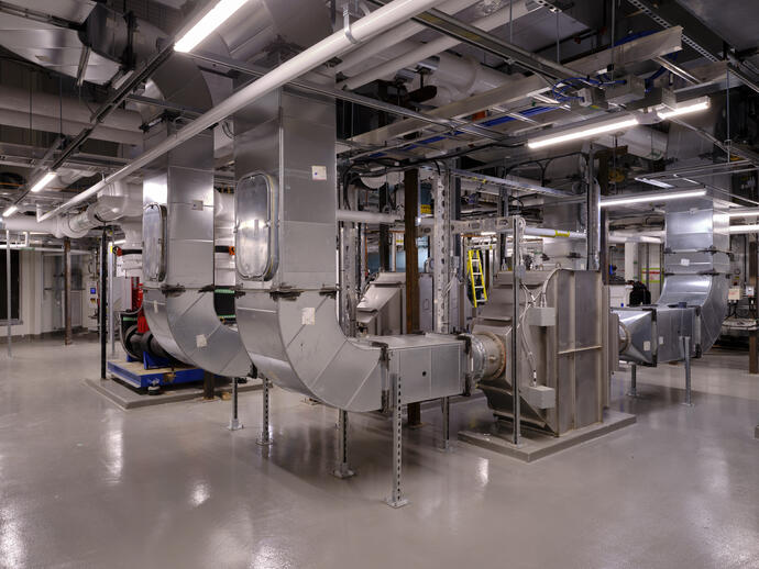 Mechanical room with HVAC system.